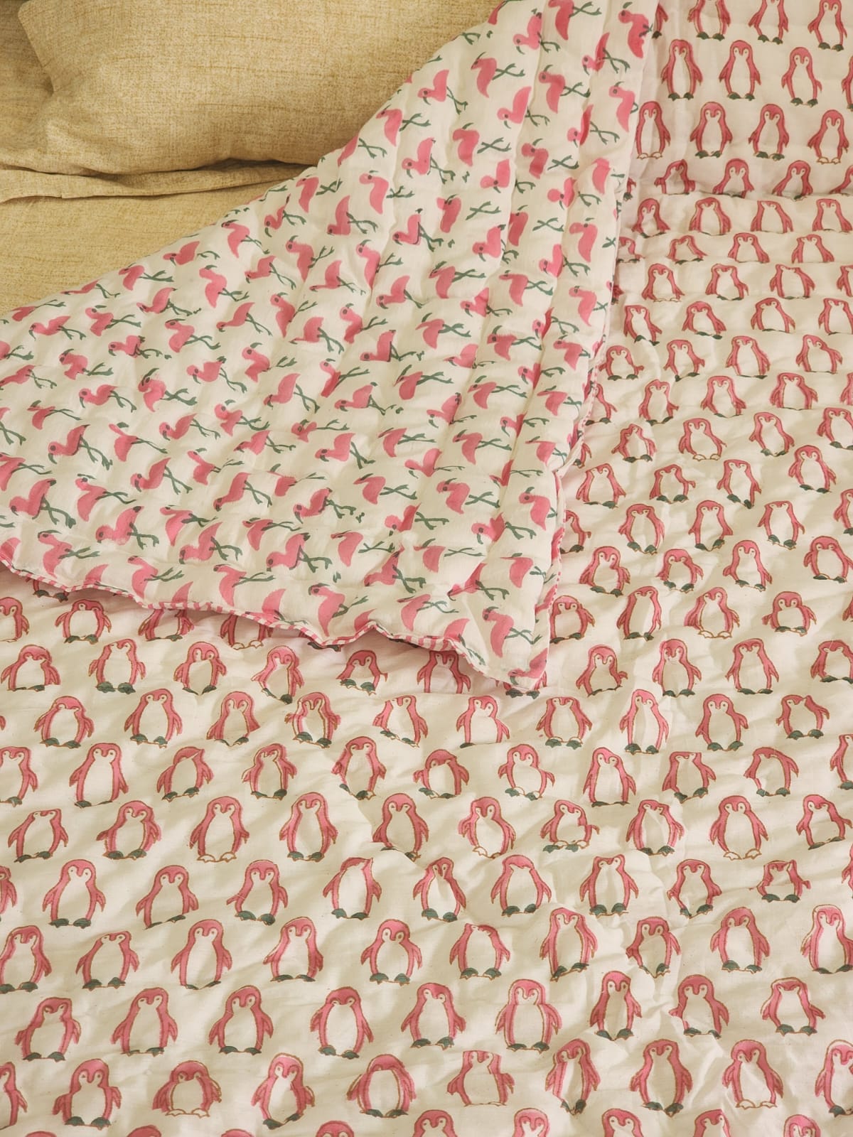 Handblock printed Cotton Reversible Kids Razai/ Quilt- 60x90 inches