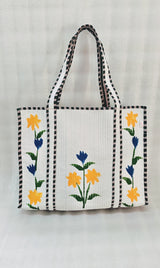 Hand-Painted Floral Tote Bag – Double-Sided Artisan Cotton Tote | Spacious Everyday Carry Bag (No Zip)- 17x18x6 inches