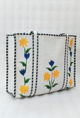 Hand-Painted Floral Tote Bag – Double-Sided Artisan Cotton Tote | Spacious Everyday Carry Bag (No Zip)- 17x18x6 inches