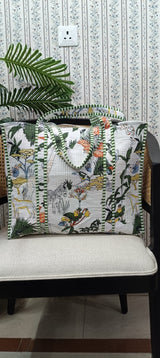 Handblock Printed Quilted Tote Bag without zip/button 17x18x 6 inches