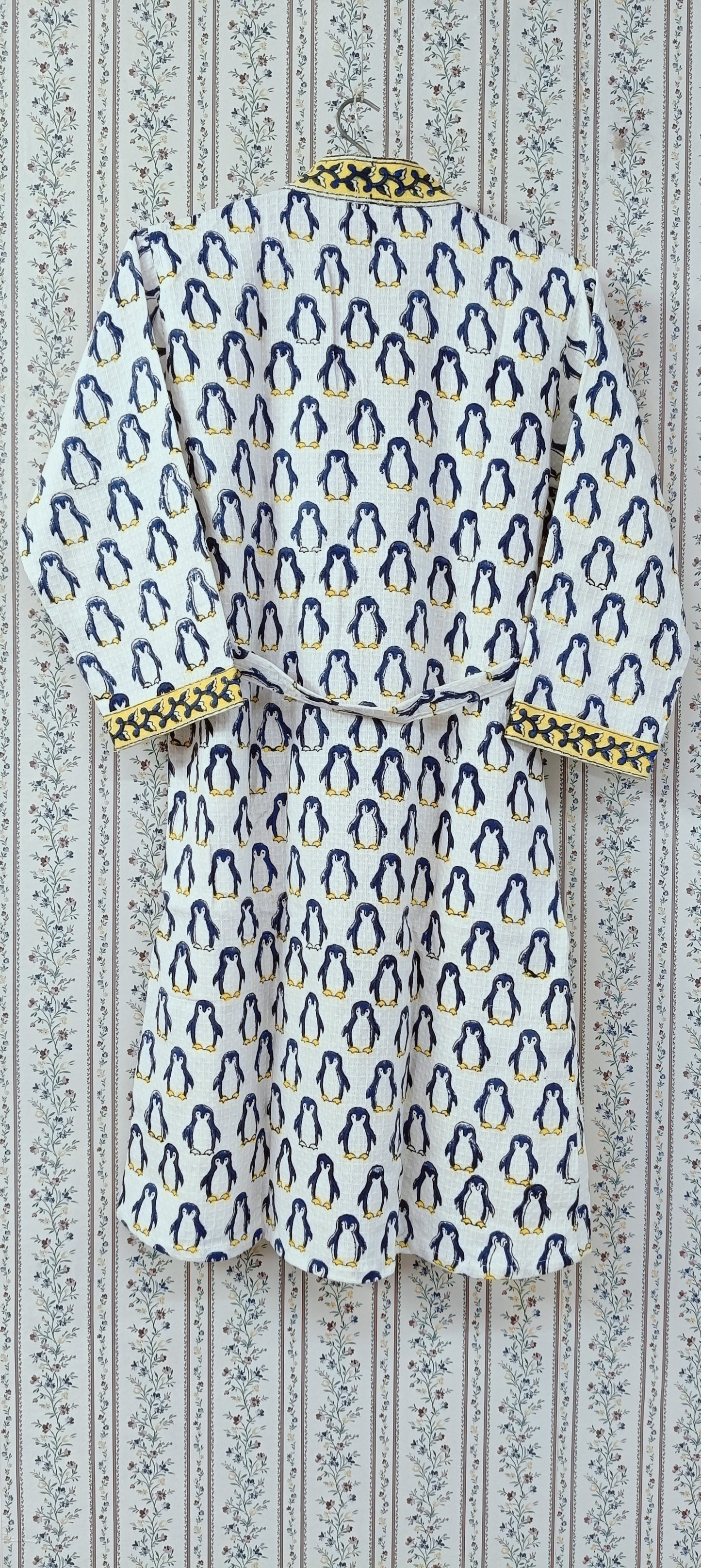 Handblock printed waffle cotton bathrobe for kids - 4-13 years old