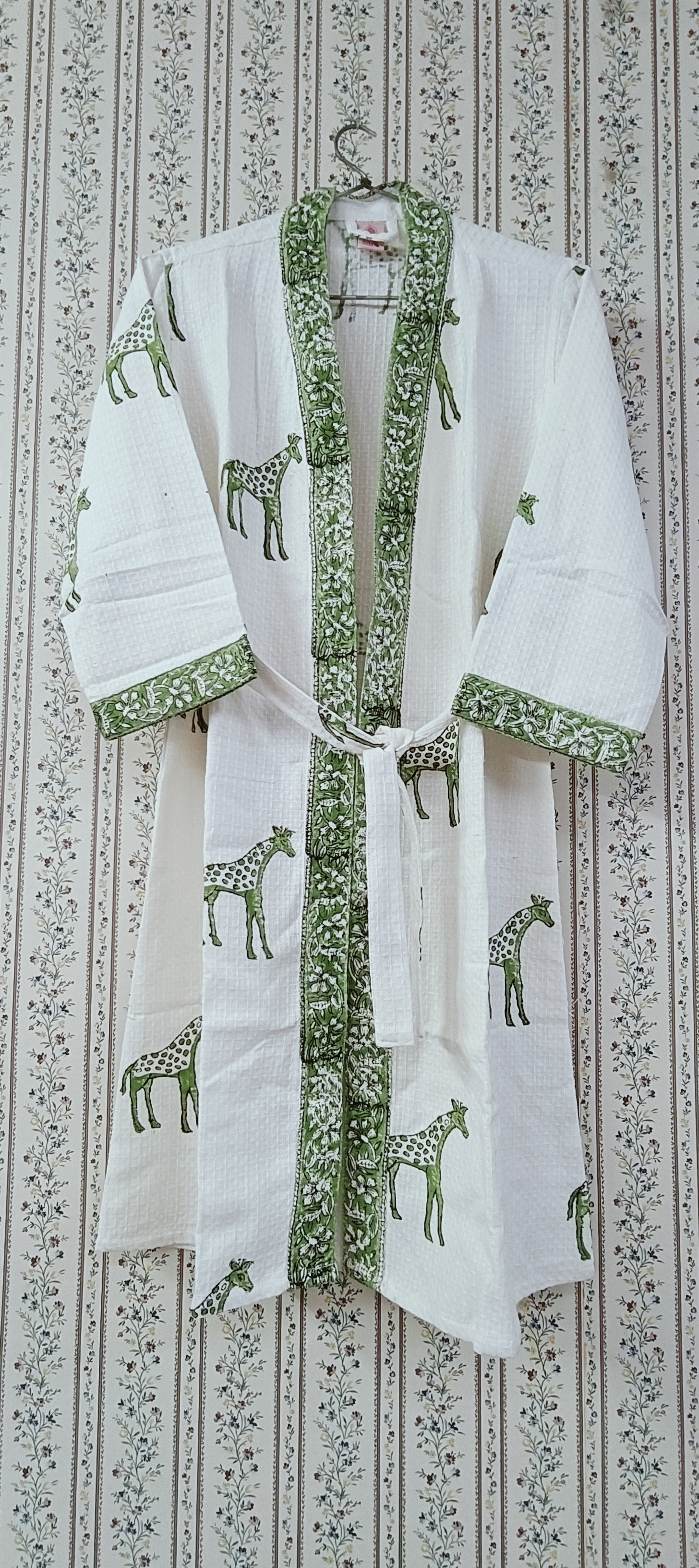 Handblock printed waffle cotton bathrobe for kids - 4-13 years old