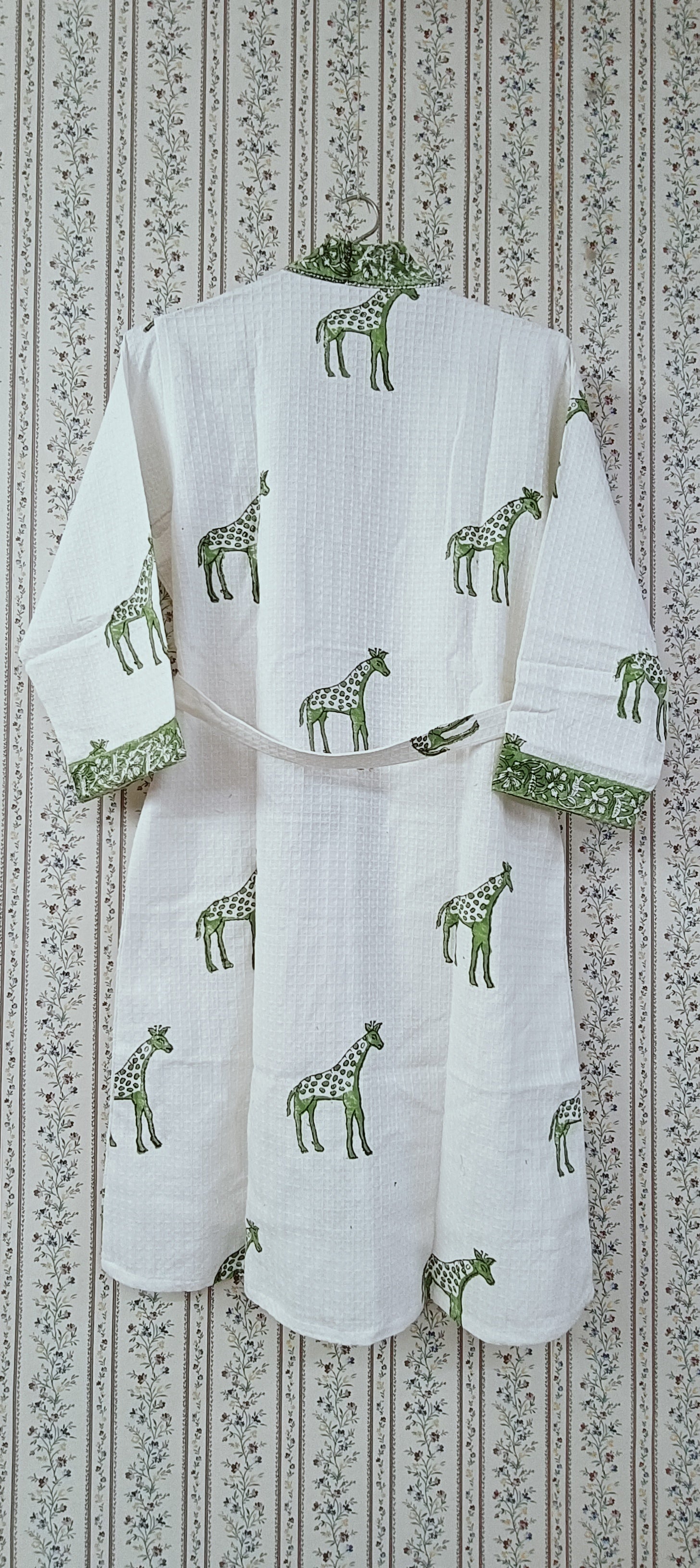 Handblock printed waffle cotton bathrobe for kids - 4-13 years old