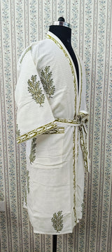 Waffle Cotton Handblock Printed Unisex Bathrobe - Free Size