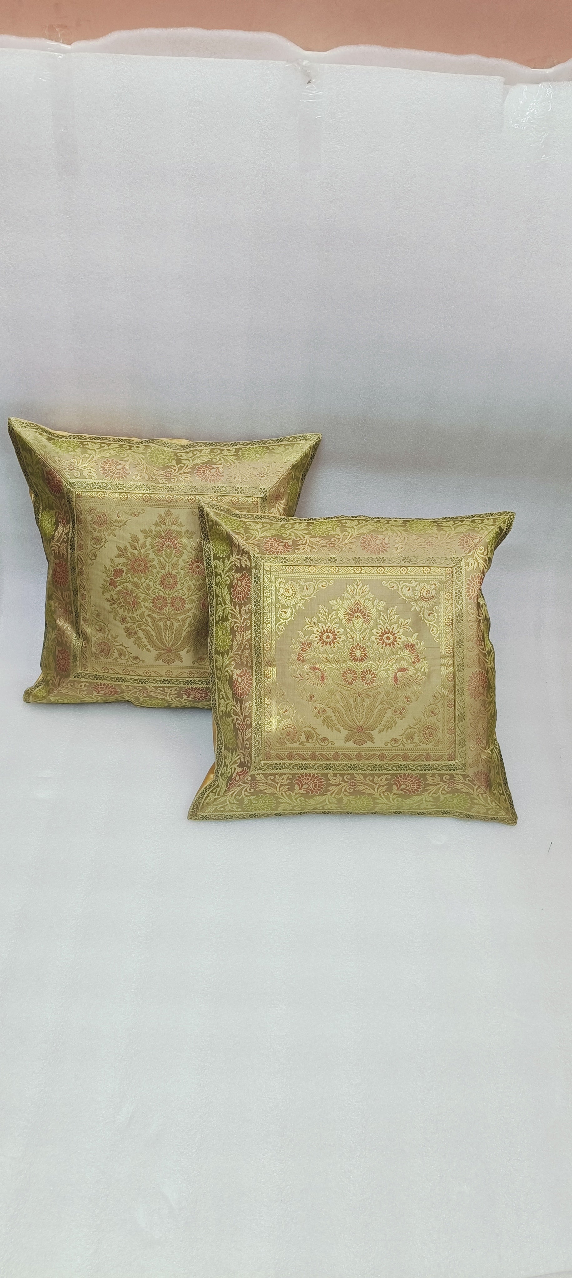 Set of 2 Banarasi Zari Cushion Cover - 16X16 Inches