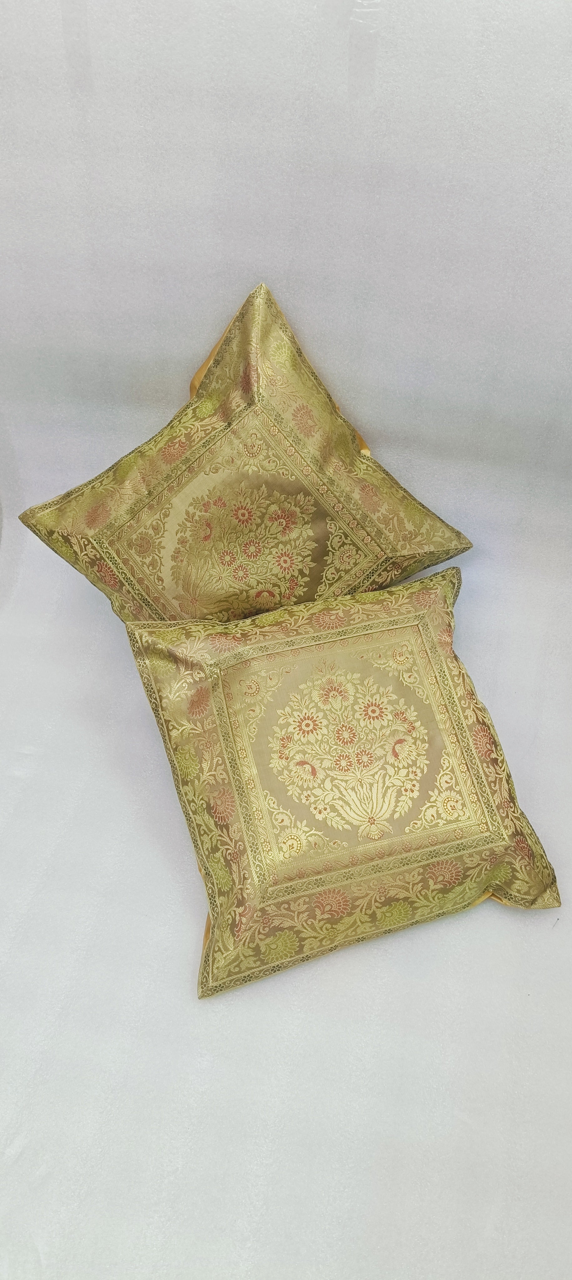Set of 2 Banarasi Zari Cushion Cover - 16X16 Inches