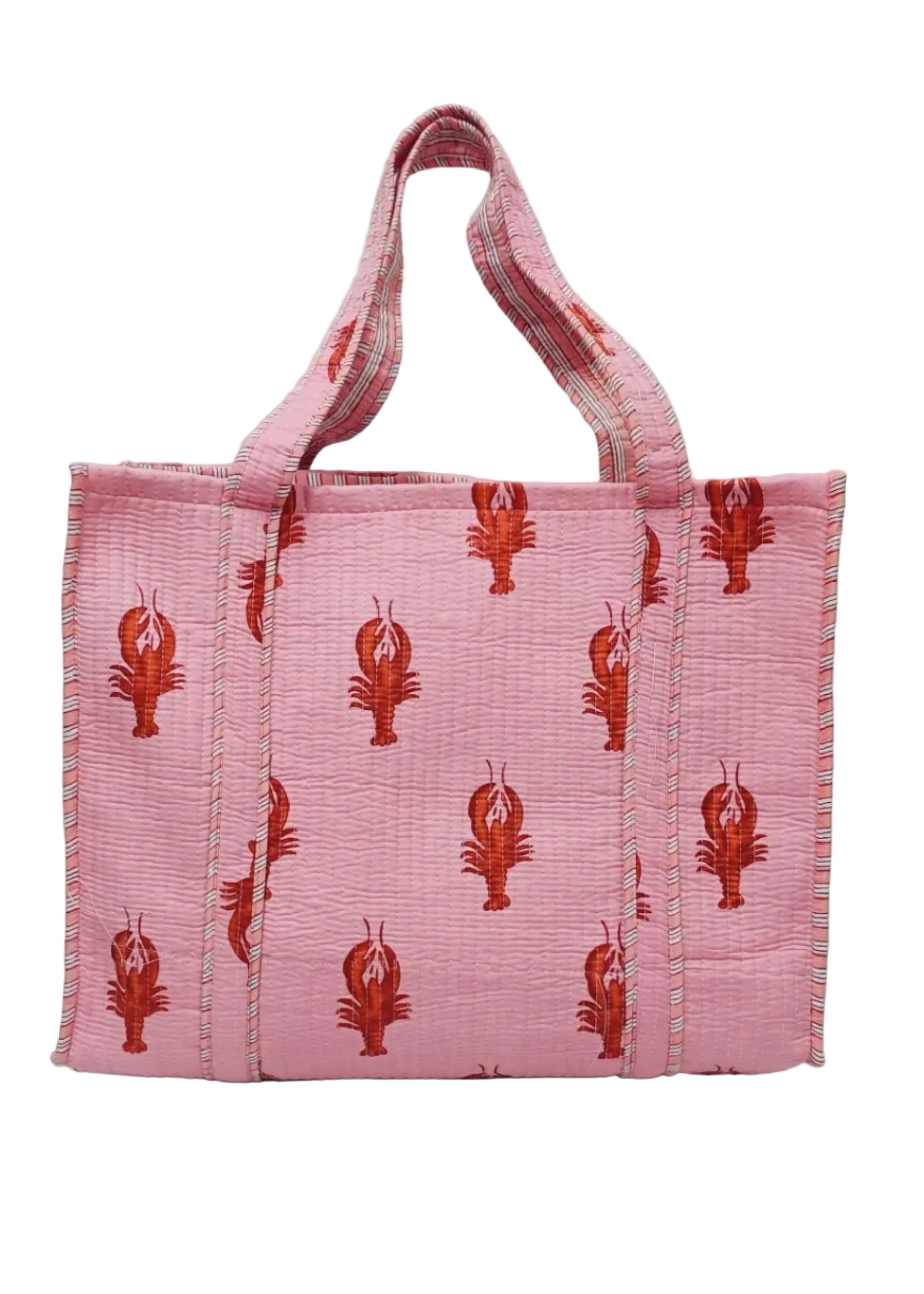 Handblock Printed Quilted Tote Bag without zip/button 17x18x 6 inches