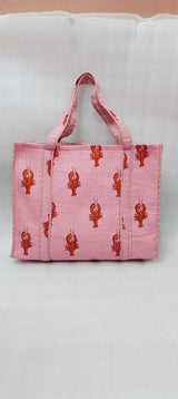 Handblock Printed Quilted Tote Bag without zip/button 17x18x 6 inches