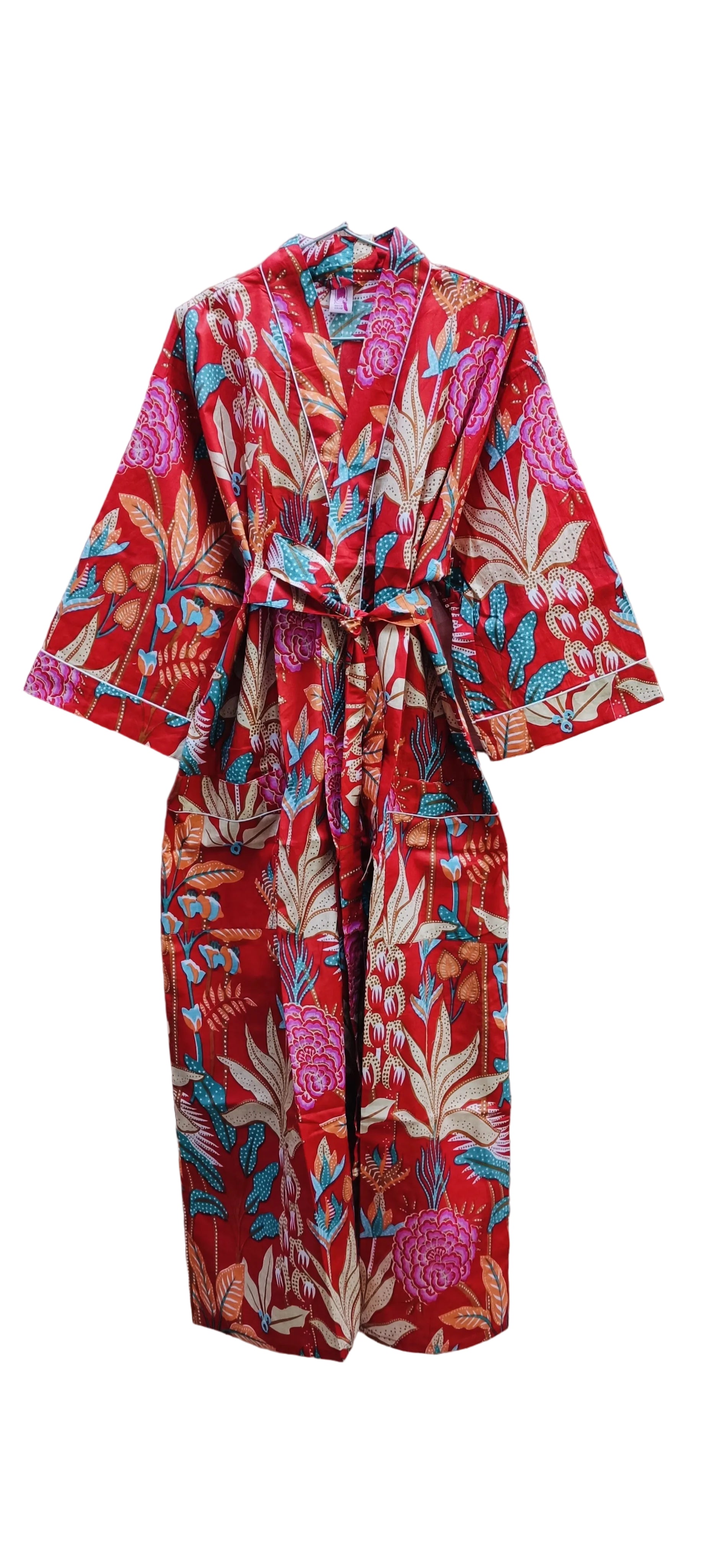 Cotton Kimono Handblock Printed Unisex Bathrobe - Free Size