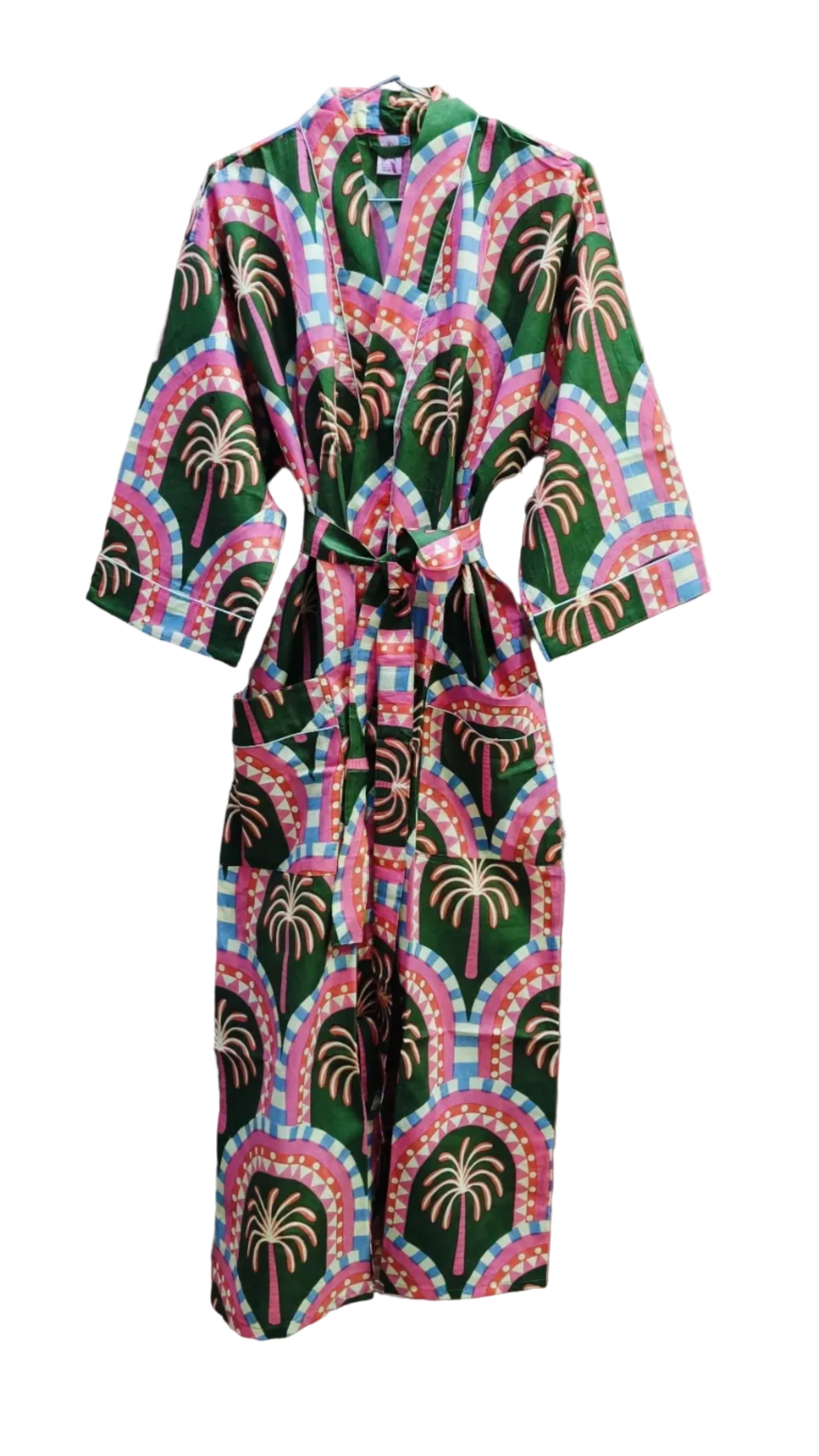 Cotton Kimono Handblock Printed Unisex Bathrobe - Free Size