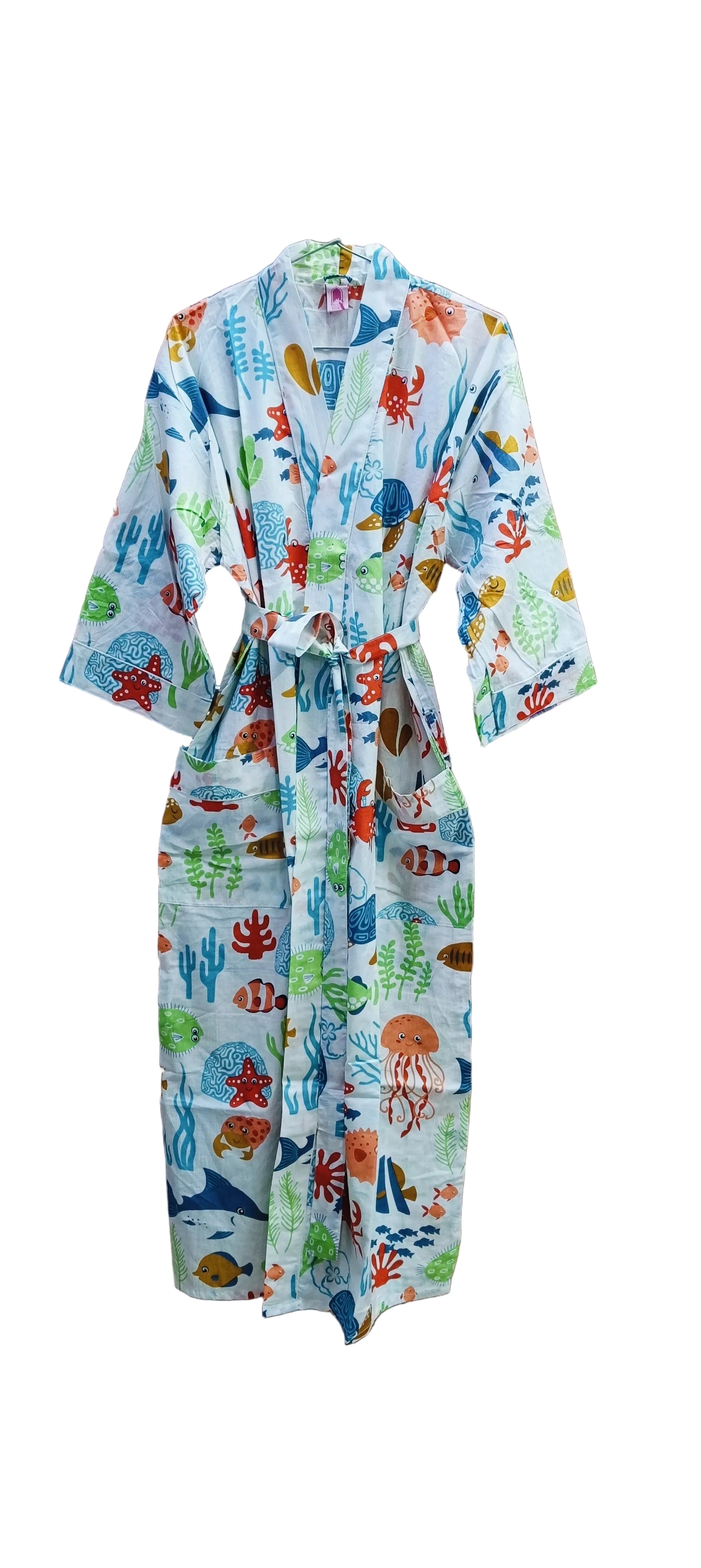 Cotton Kimono Handblock Printed Unisex Bathrobe - Free Size