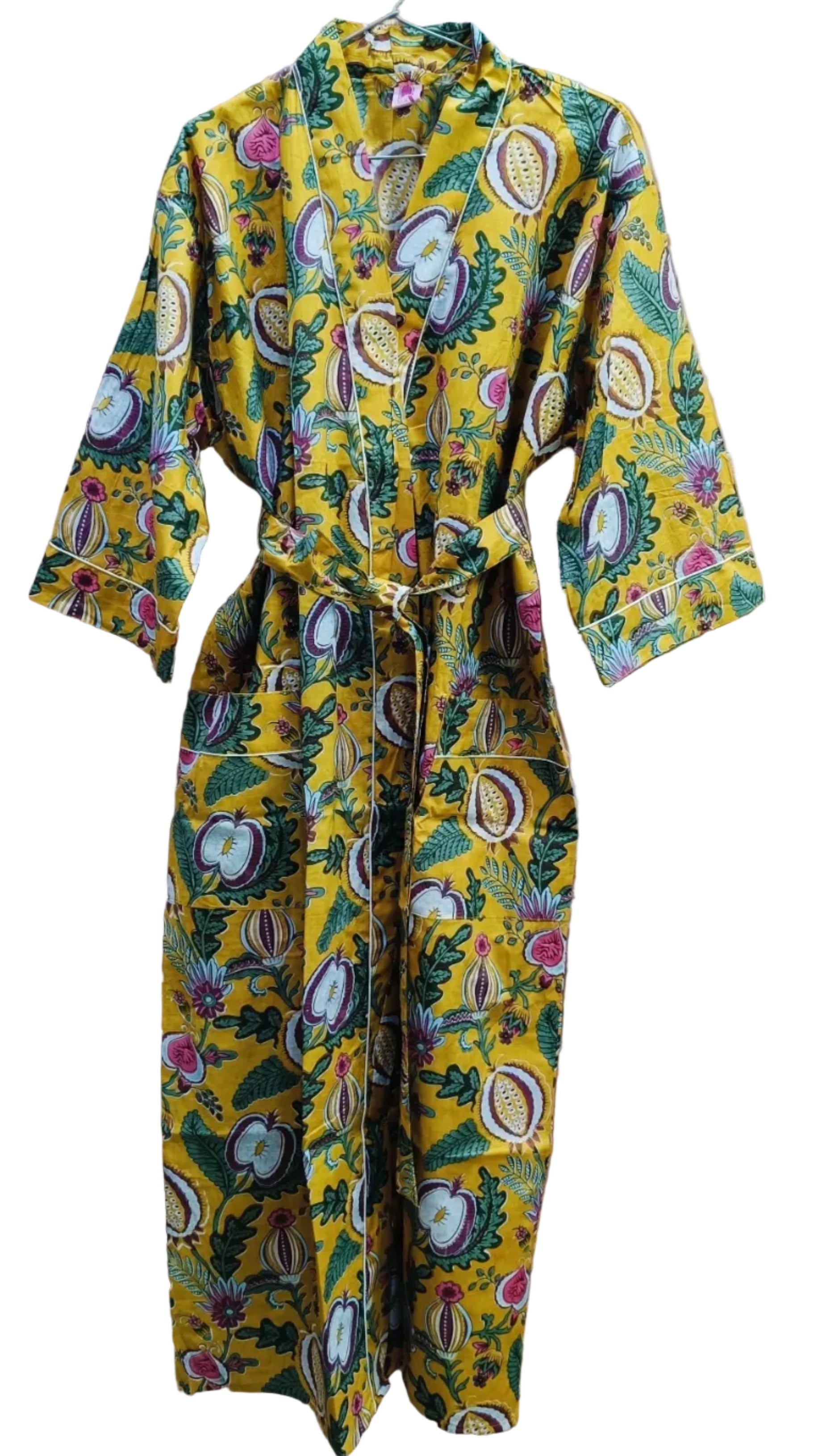 Cotton Kimono Handblock Printed Unisex Bathrobe - Free Size