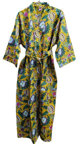 Cotton Kimono Handblock Printed Unisex Bathrobe - Free Size