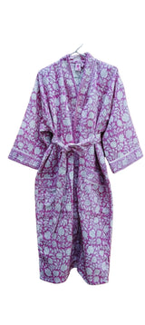 Waffle Cotton Handblock Printed Unisex Bathrobe - Free Size