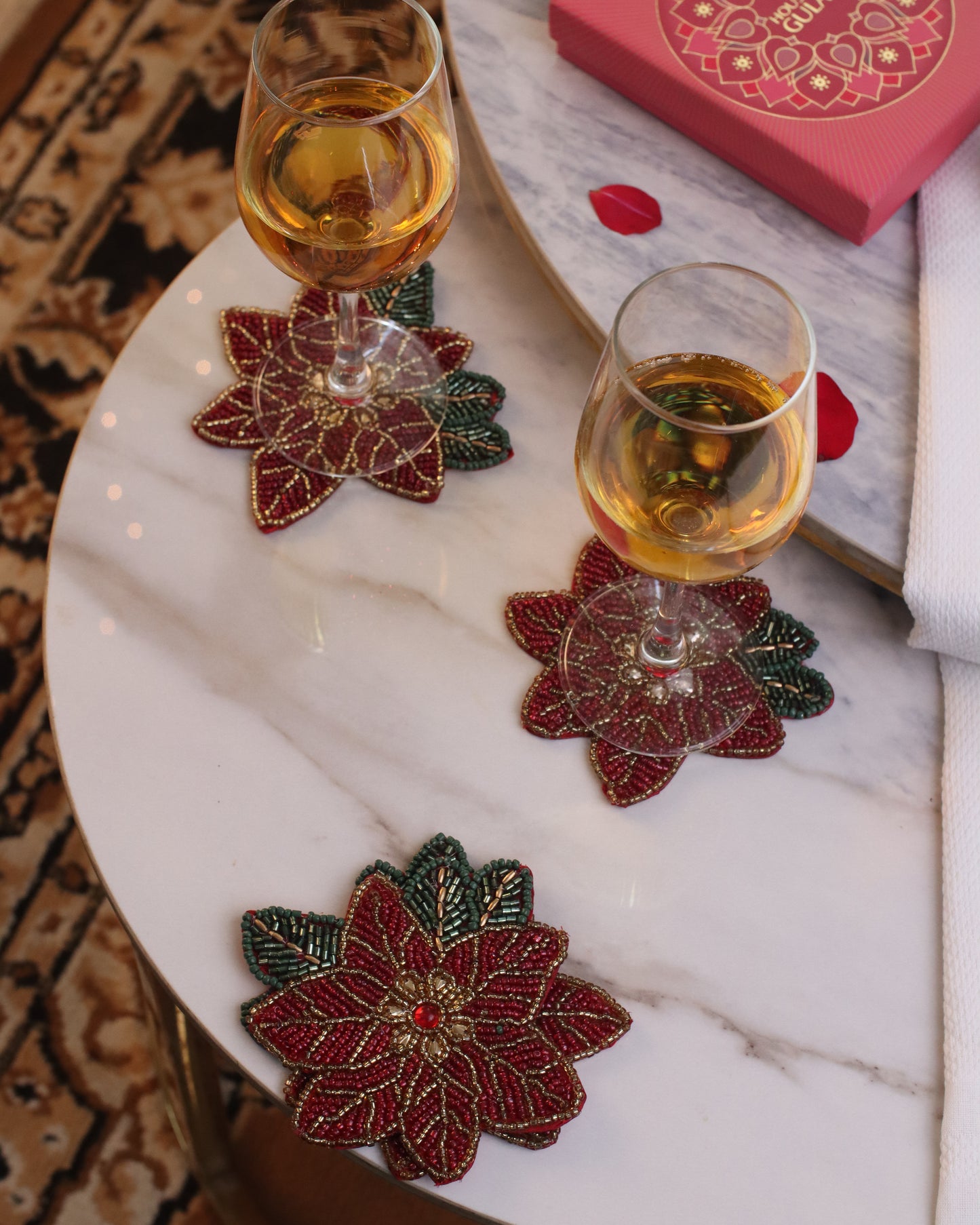 Diwali Gift Box with Set of 4 Beaded Sequins Coasters