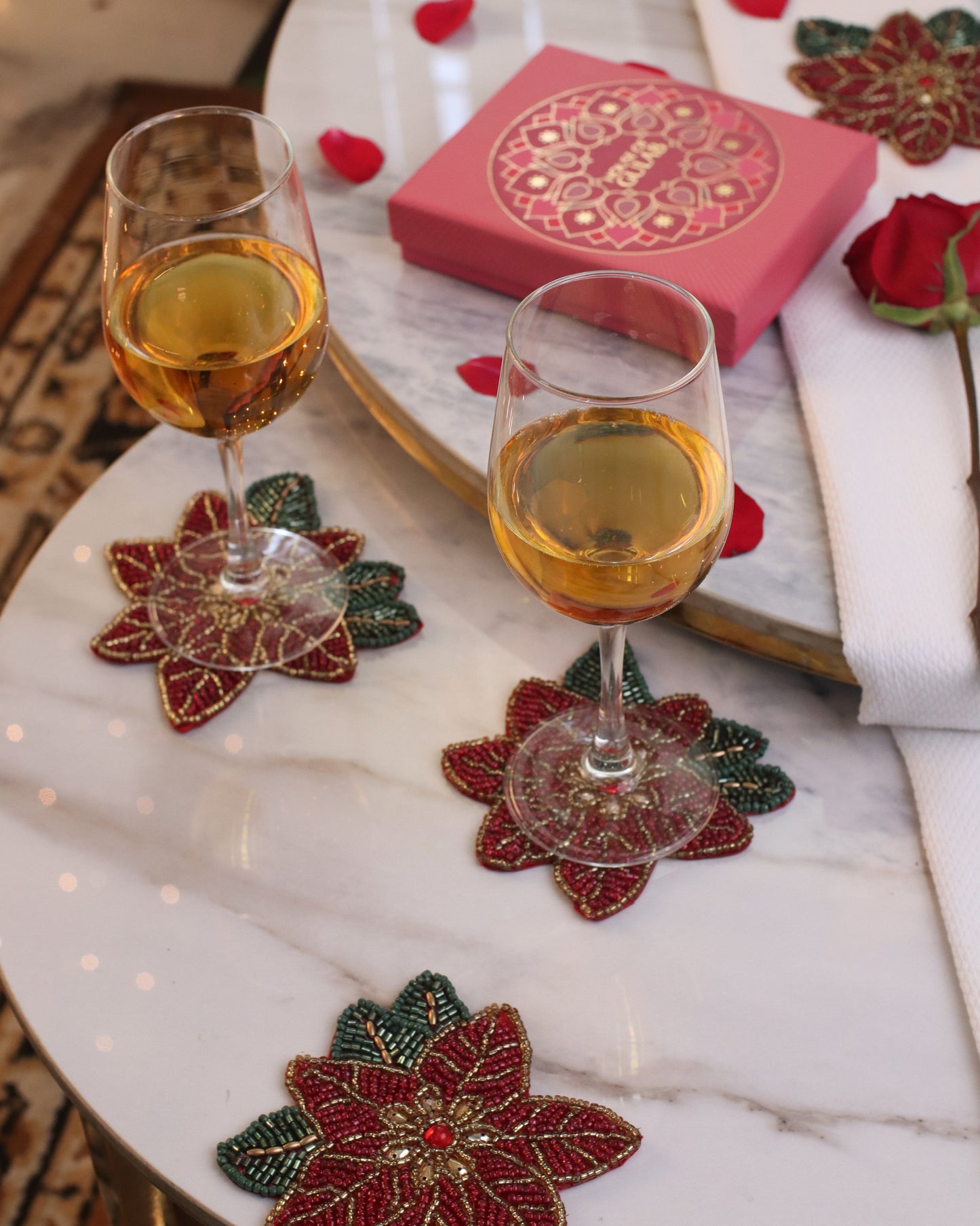 Diwali Gift Box with Set of 4 Beaded Sequins Coasters