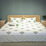 Extra Soft Percale Cotton Super King Handblock Print Bedsheet with 2 Pillow Covers + 1 Sham Pillow Cover