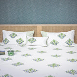 Extra Soft Percale Cotton Super King Handblock Print Bedsheet with 2 Pillow Covers + 1 Sham Pillow Cover
