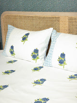 Extra Soft Percale Cotton Super King Handblock Print Bedsheet with 2 Pillow Covers