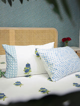 Extra Soft Percale Cotton Super King Handblock Print Bedsheet with 2 Pillow Covers