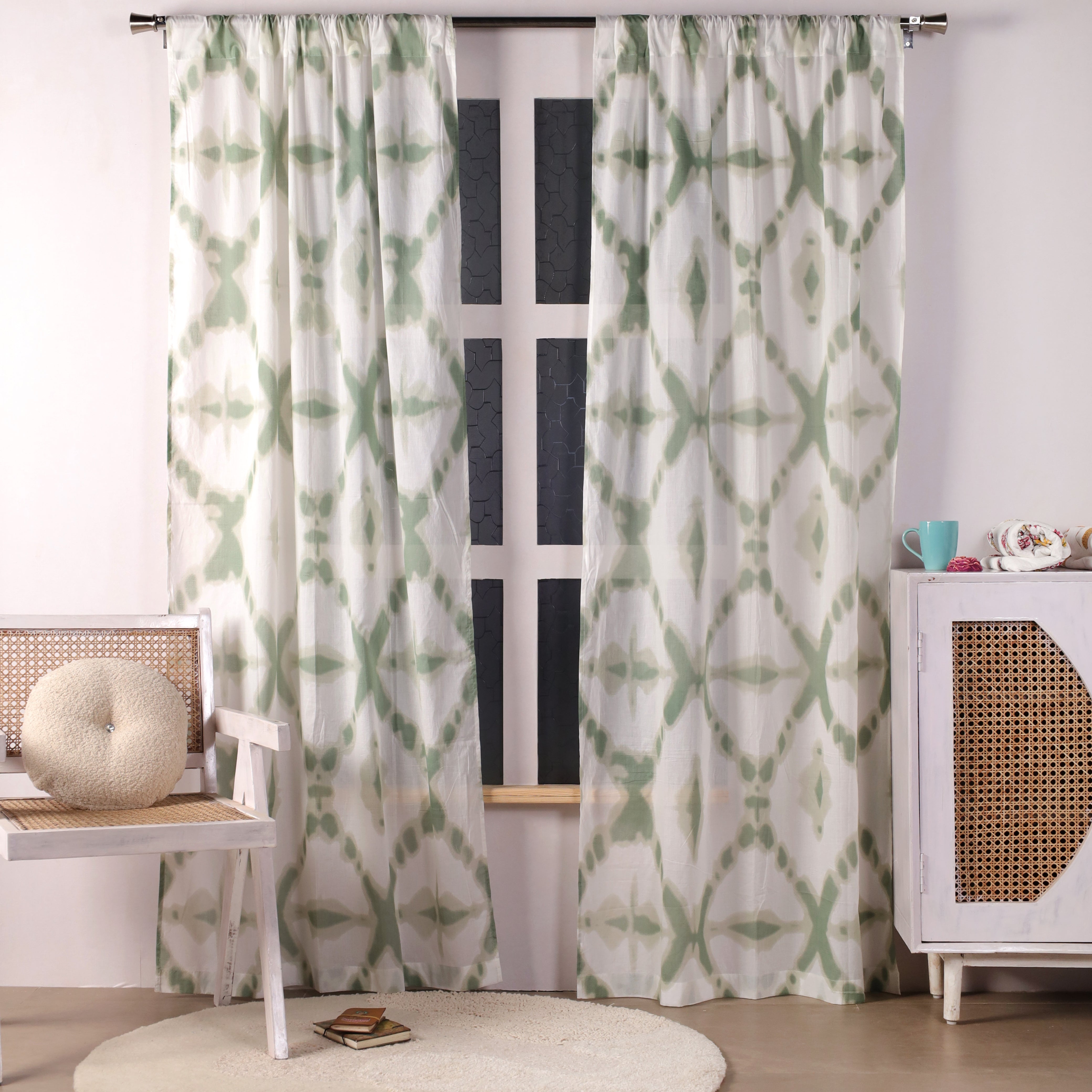 Cotton Ethnic motifs Transparent Curtains - Set of 2 - 7X4 feet