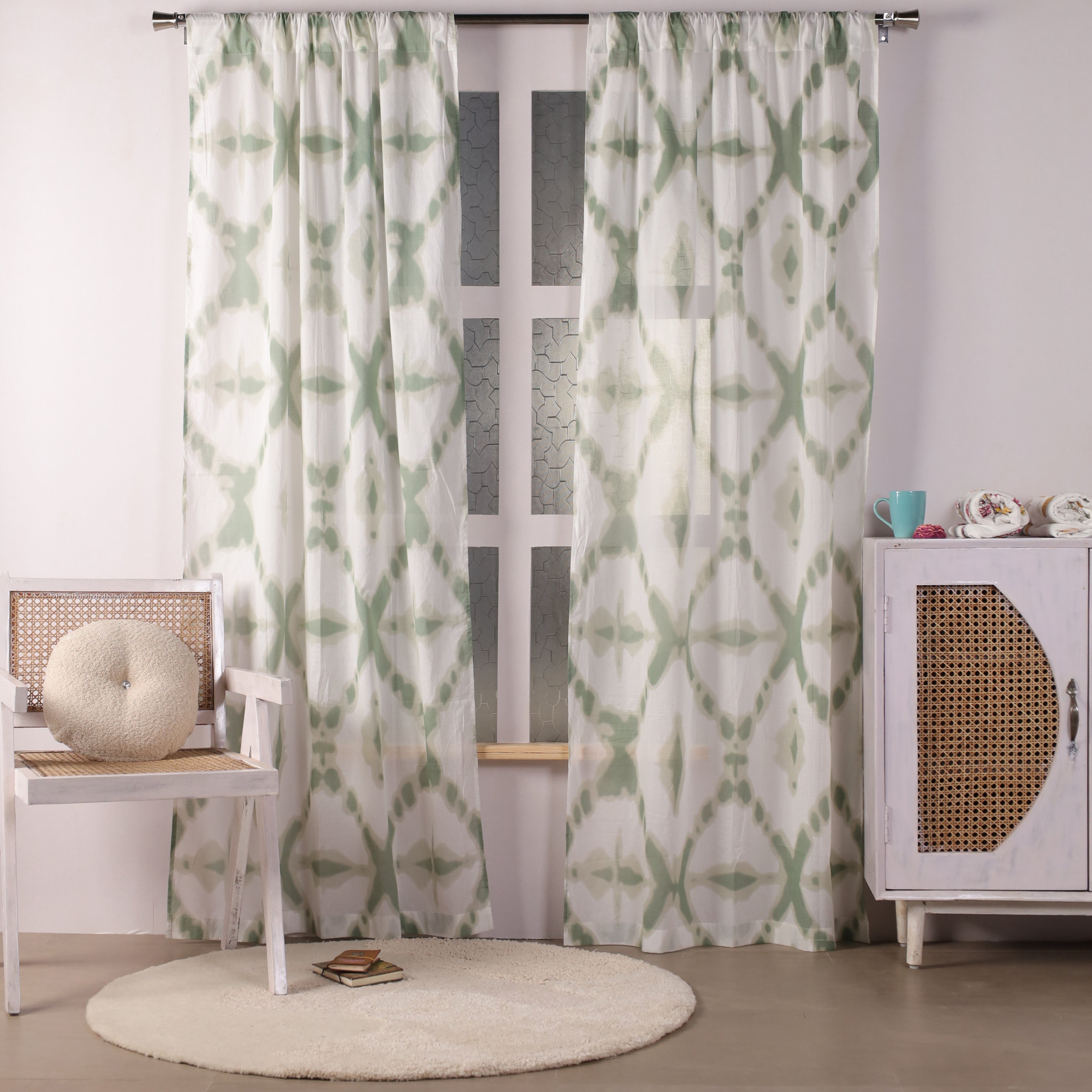 Cotton Ethnic motifs Transparent Curtains - Set of 2 - 7X4 feet