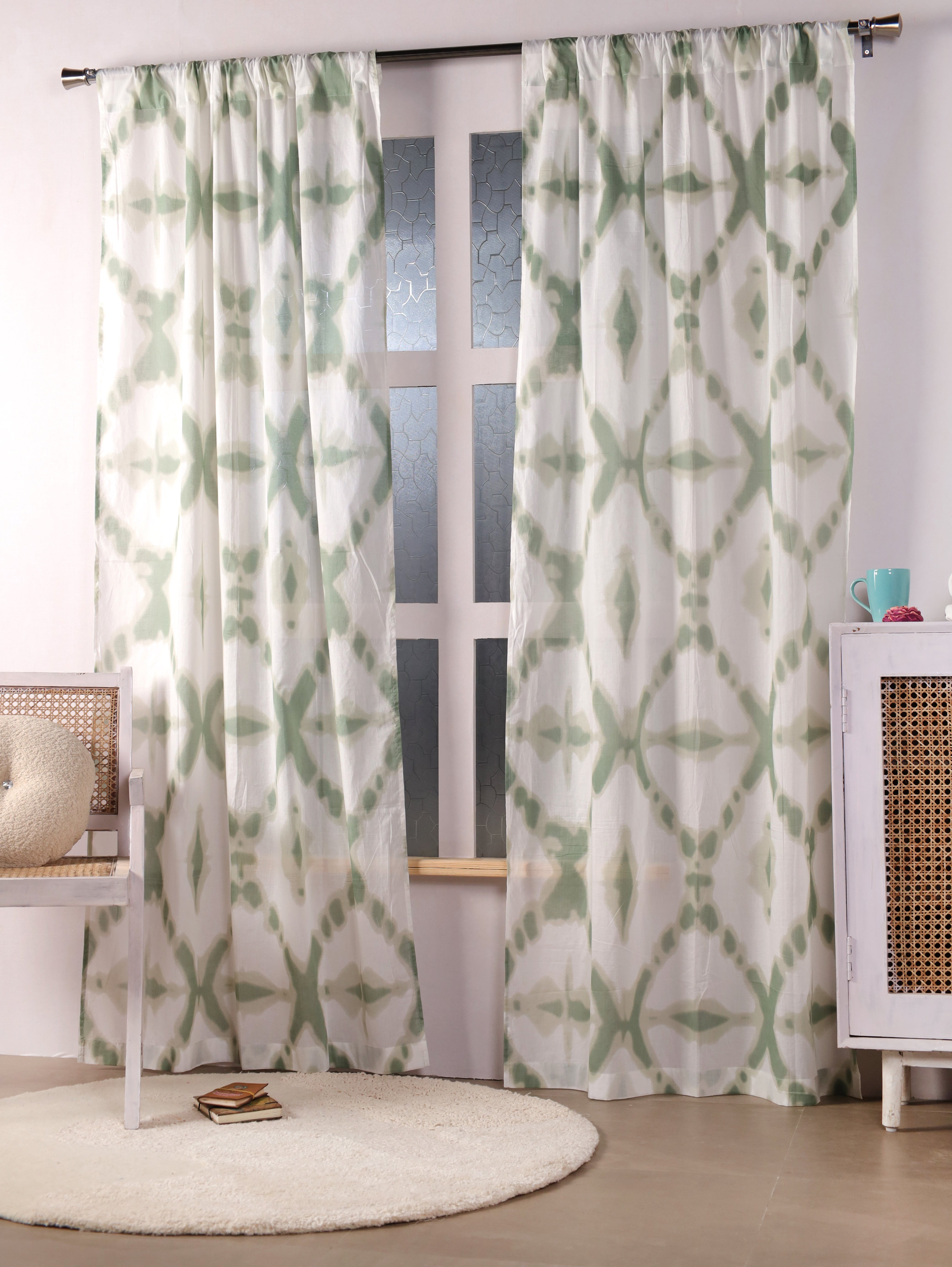 Cotton Ethnic motifs Transparent Curtains - Set of 2 - 7X4 feet