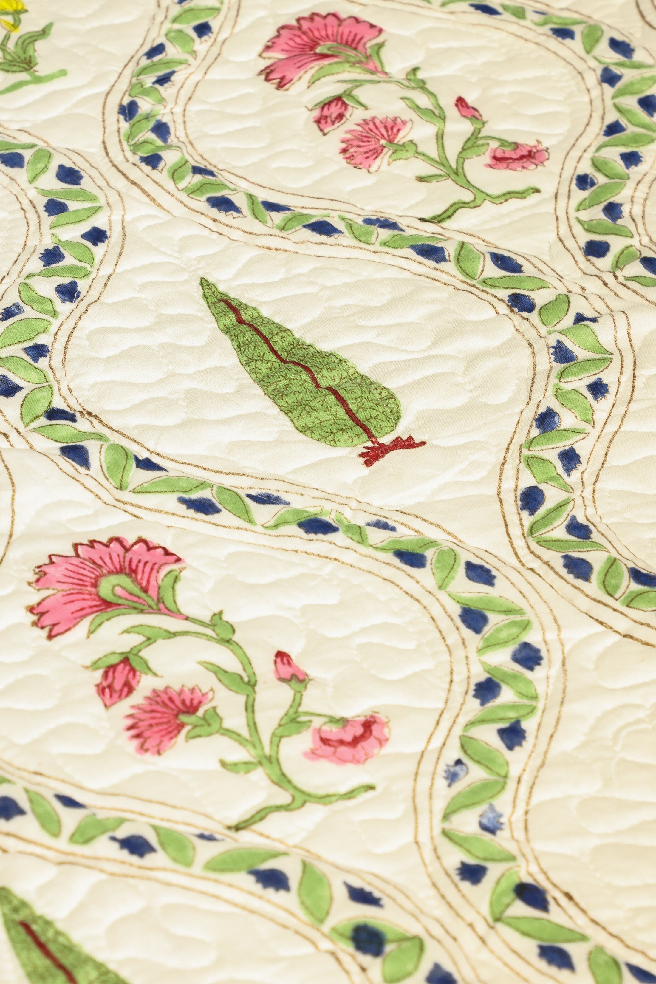 Handblock Printed Reversible Paani Jaal Quilted Bedcover with 2 Pillow Covers