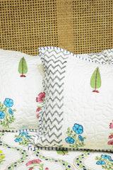 Handblock Printed Reversible Paani Jaal Quilted Bedcover with 2 Pillow Covers