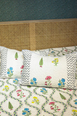 Handblock Printed Reversible Paani Jaal Quilted Bedcover with 2 Pillow Covers