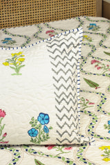 Handblock Printed Reversible Paani Jaal Quilted Bedcover with 2 Pillow Covers