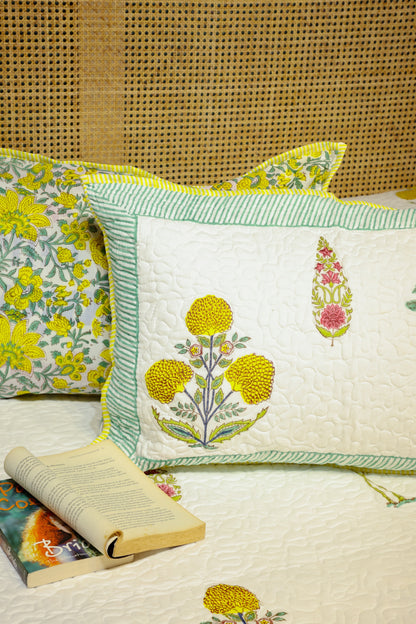 Handblock Printed Quilted Paani Jaal Bedcover with 2 Pillow Covers