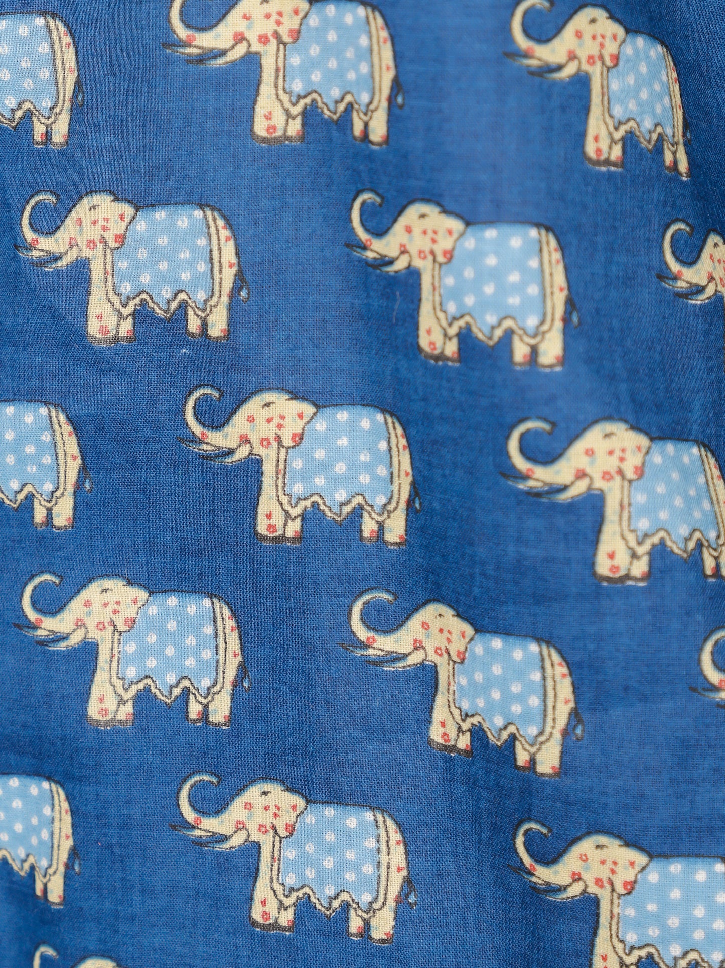 Elephant Print on Blue Cotton Shirt Set for Women