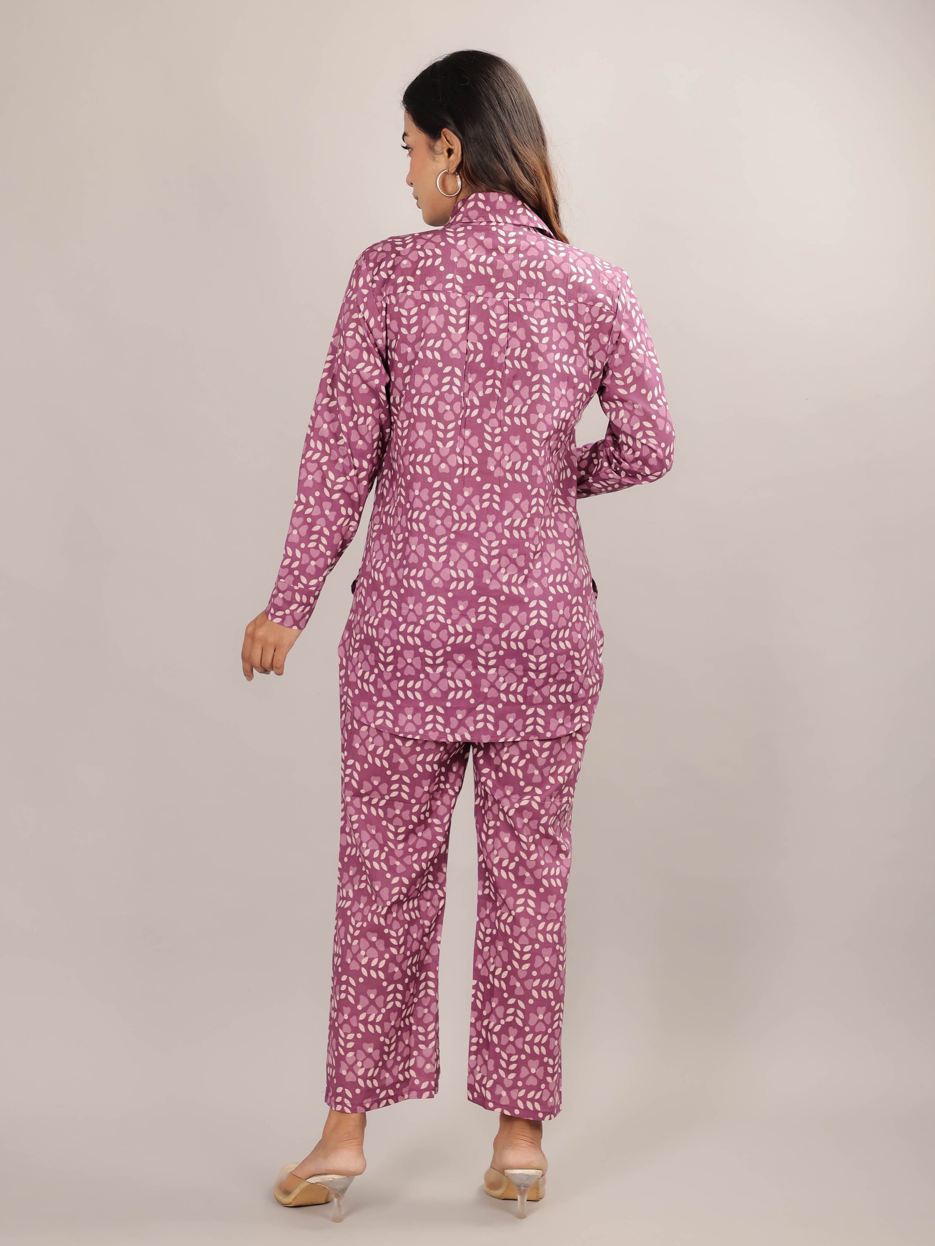 Mugal Print on Pink Cotton Shirt Set for Women