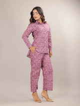 Mugal Print on Pink Cotton Shirt Set for Women