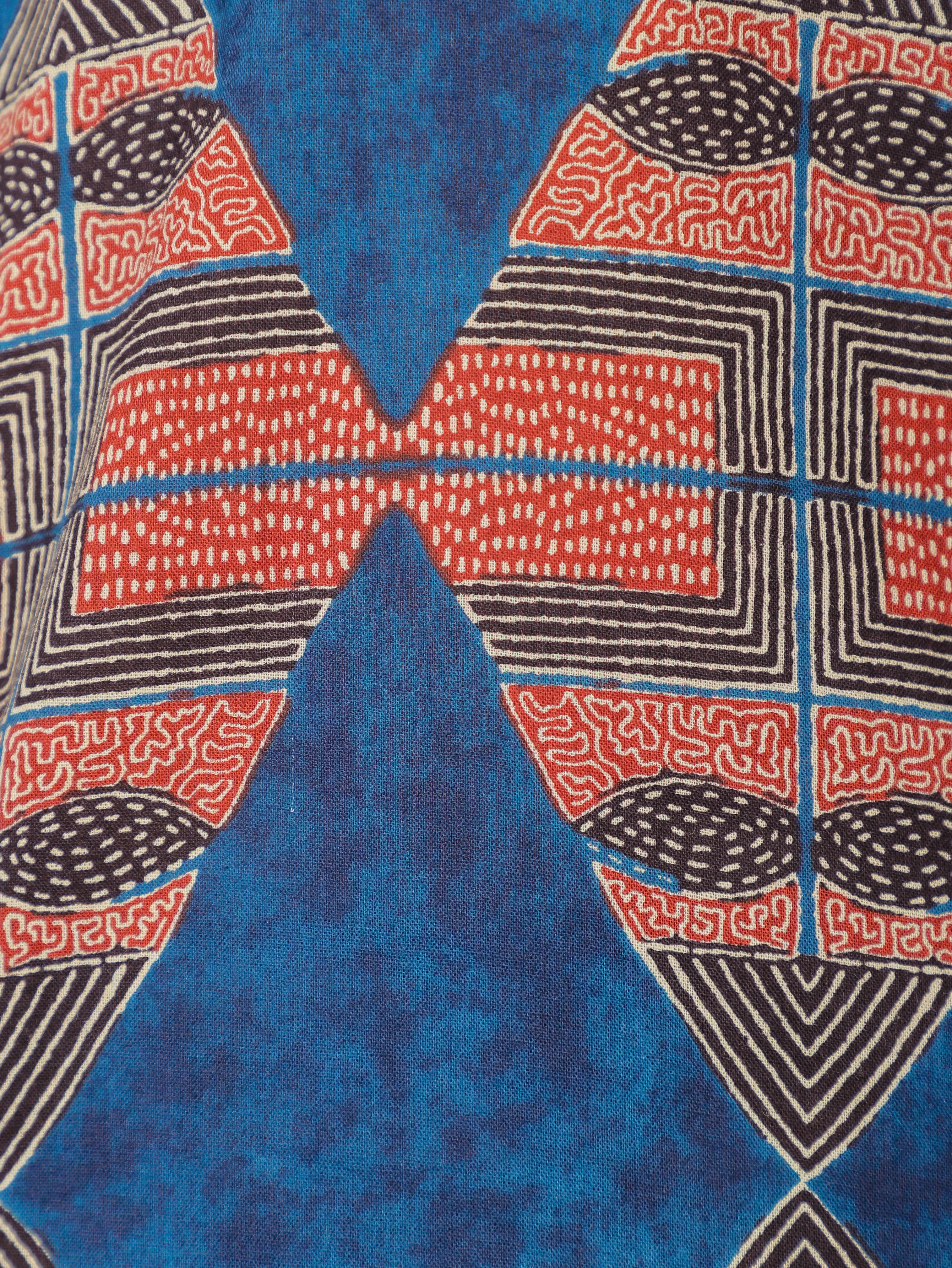 Geometric Print on Blue Cotton Shirt Set for Women
