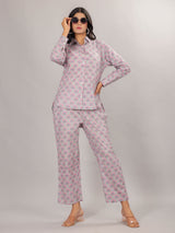 Mughal Print on Lavender Cotton Shirt Set for Women