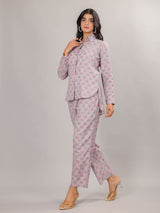 Mughal Print on Lavender Cotton Shirt Set for Women