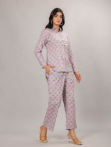 Mughal Print on Lavender Cotton Shirt Set for Women