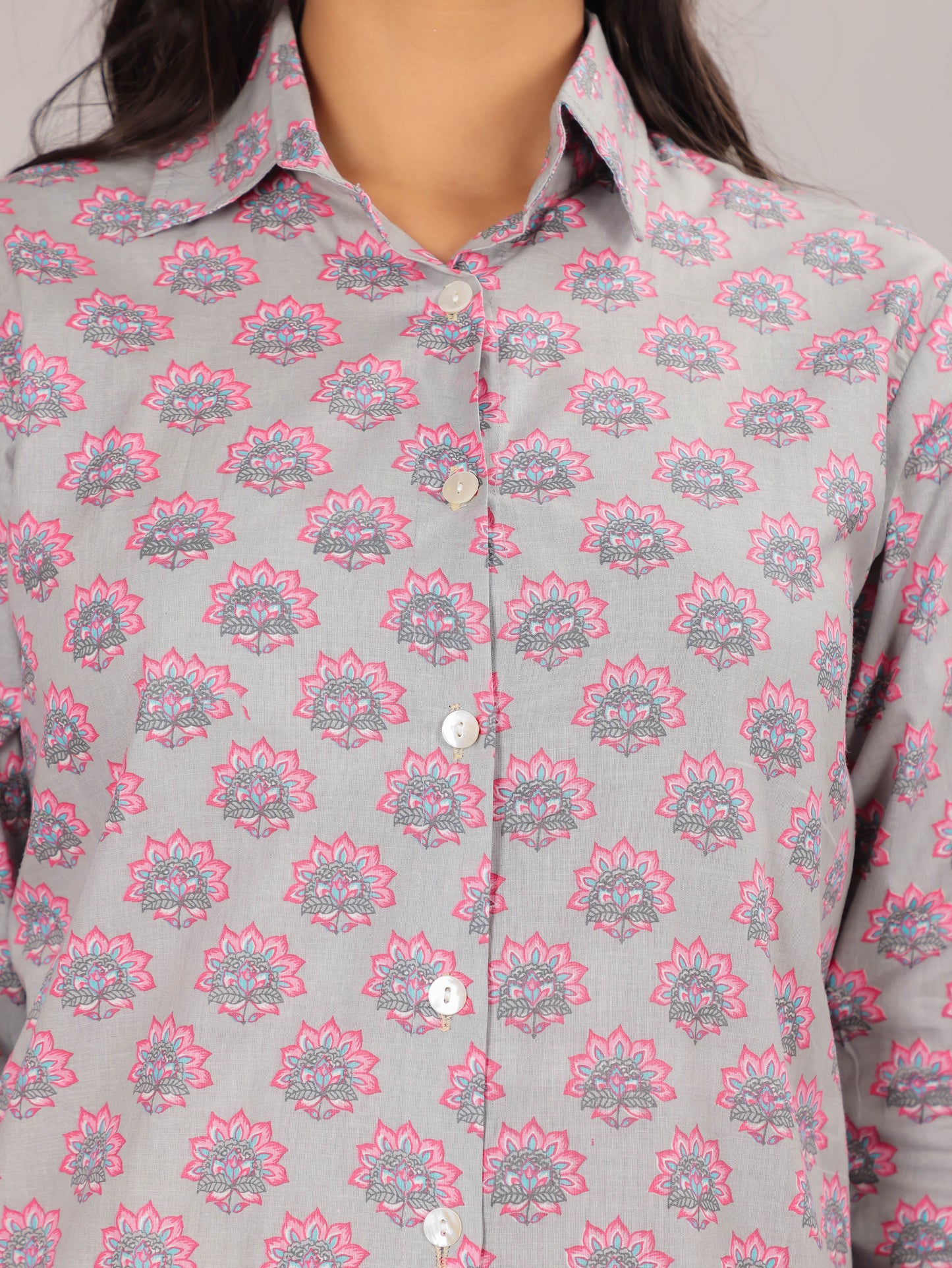 Mughal Print on Lavender Cotton Shirt Set for Women