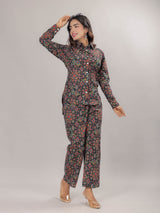 Mughal Print on Black Cotton Shirt Set for Women