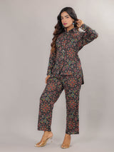 Mughal Print on Black Cotton Shirt Set for Women