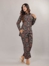 Mughal Print on Black Cotton Shirt Set for Women