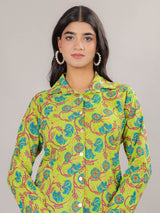 Floral Print on Green Cotton Shirt Set for Women