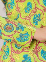 Floral Print on Green Cotton Shirt Set for Women