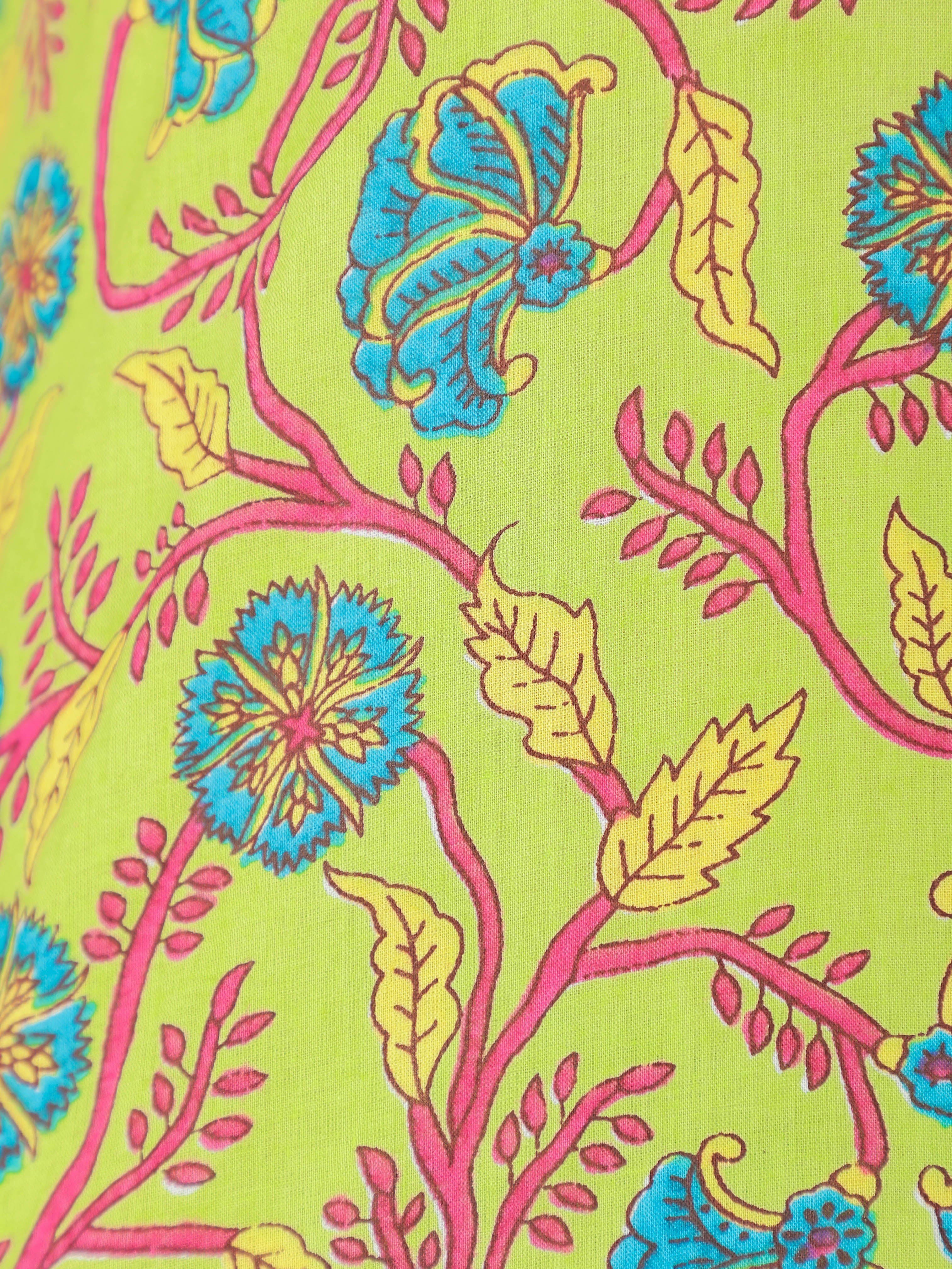 Floral Print on Green Cotton Shirt Set for Women