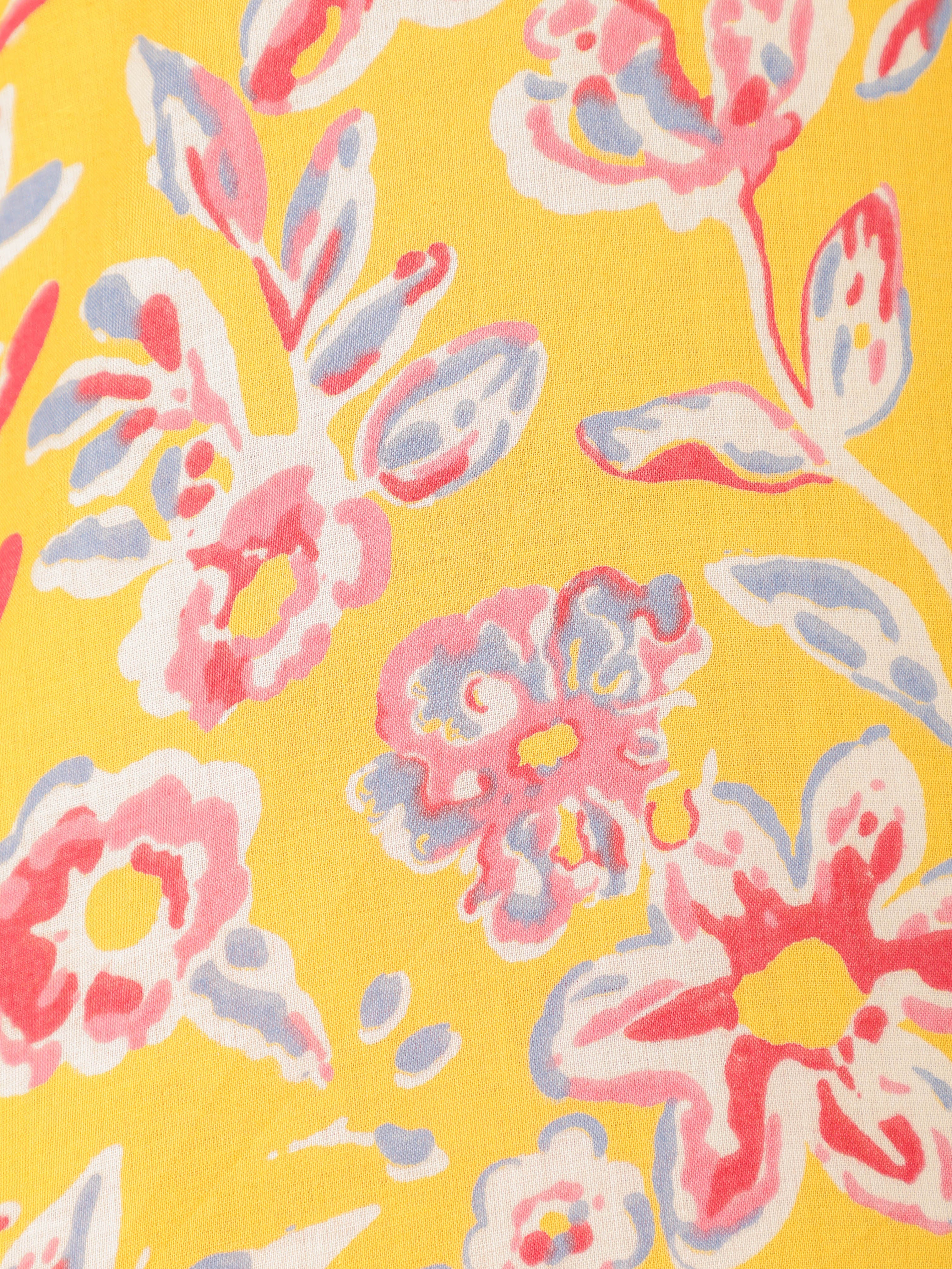 Floral Print on Yellow Cotton Shirt Set for Women