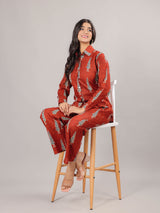 Mughal Print on Red Cotton Shirt Set for Women