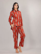 Mughal Print on Red Cotton Shirt Set for Women