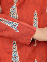 Mughal Print on Red Cotton Shirt Set for Women